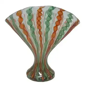 (image for) Murano Green + Orange Filigree & Aventurine Glass Vase