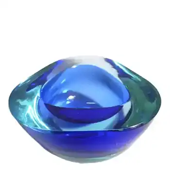 (image for) Murano Geode Blue & Turquoise Sommerso Glass Triangle Bowl