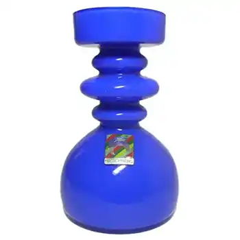 (image for) Hirschberg German Blue Hooped Glass Vase - Labelled