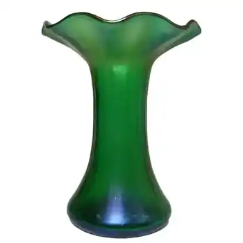 (image for) Art Nouveau 1900's Iridescent Green Glass Antique Vase