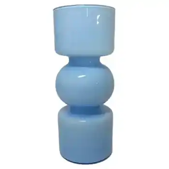 (image for) Empoli Italian 1970's Blue & Opal White Cased Glass 'Hooped' Vase