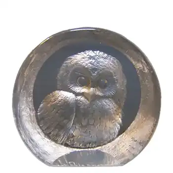 (image for) Mats Jonasson Glass Paperweight Owl Sculpture - Signed