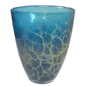 (image for) Mdina 'Blue Crizzle' Maltese Blue & Yellow Maltese Glass Vase