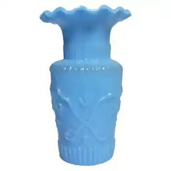 (image for) French Victorian Vintage Mould Blown Blue Milk Glass Vase