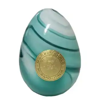 (image for) Carlo Moretti Marbled Green & White Murano Glass Paperweight