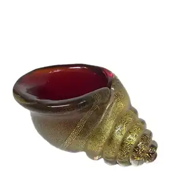 (image for) Murano 1950s Red & Gold Leaf Glass Shell Sculpture Bowl