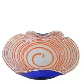 (image for) Murano Biomorphic Orange/White/Blue Cased Glass Swirl Bowl