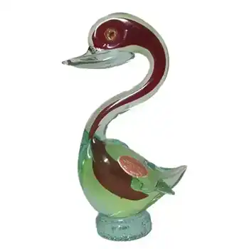 (image for) Murano/Sommerso Red/Green Uranium Glass Swan - Labelled