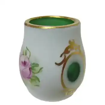 (image for) Crystalex Czech Enamelled Green & White Overlay / Cut Glass Vase