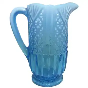 (image for) Davidson 1900s Blue Pearline Glass 'Lords & Ladies' Jug