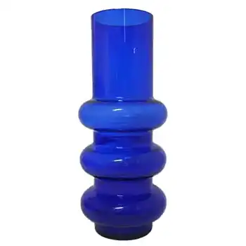 (image for) Ryd Glasbruk Swedish / Scandinavian Blue Glass Hooped 10.5" Vase