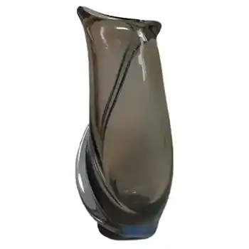 (image for) Skrdlovice #5645 Czech Amber & Blue Glass Vase by Emanuel Beránek