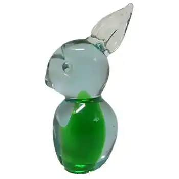(image for) Czech? Blue + Green Cased Glass Rabbit Paperweight