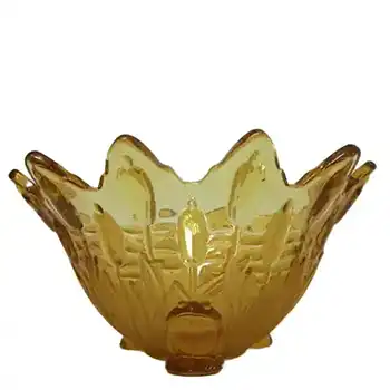 (image for) Sowerby Art Deco 1930s Amber Glass Frog + Bullrush Bowl