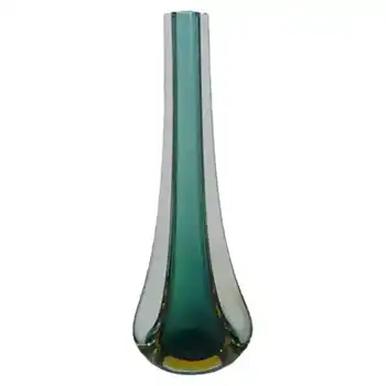(image for) Tall Murano/Sommerso 1950's Green/Amber Glass Stem Vase