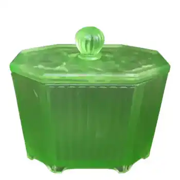 (image for) Art Deco 1930's Uranium Green Glass Biscuit Jar/Pot