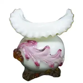 (image for) Victorian Uranium Custard Glass Pink & Ivory Acorn Vase