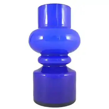 (image for) Lindshammar / Alsterbro Blue Cased Glass Hooped Vase by Gunnar Ander