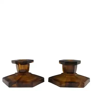 (image for) Davidson #283/S British Art Deco Amber Cloud Glass Candlesticks