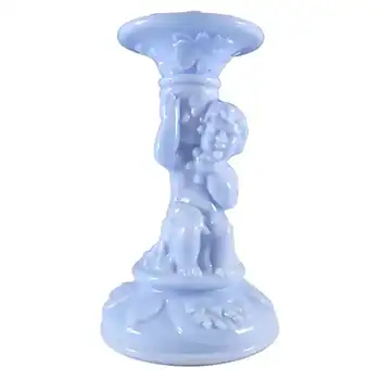 (image for) Blue Milk Glass Cherub Candlestick Holder