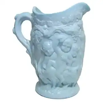 (image for) Antique 1890's Victorian Blue Milk Glass Creamer - Silenus