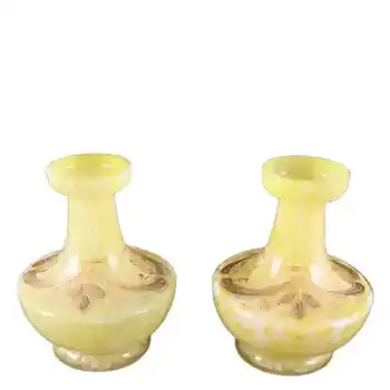(image for) Pair of Welz Bohemian Lemon Yellow & White Spatter Glass Vases