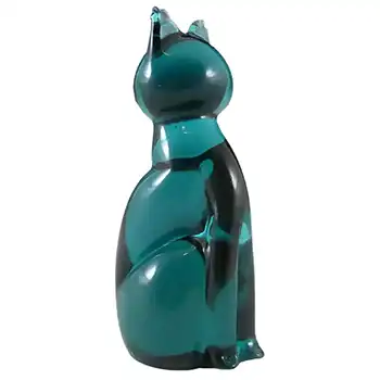(image for) V Nason & C Murano Turquoise Glass Cat - Labelled + Signed