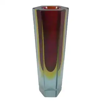 (image for) Large Murano Faceted Red Sommerso Glass Block Vase