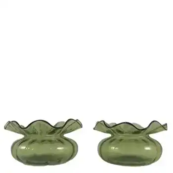 (image for) Pair of Victorian Green Glass Antique Posy Vases