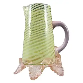 (image for) Welz Victorian Czech Uranium Opalescent Striped Glass Jug / Creamer