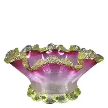 (image for) Victorian 1885 Vaseline & Cranberry Glass Bowl w Threading
