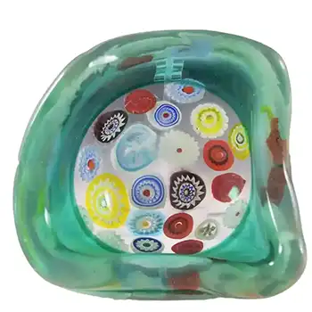 (image for) Archimede Seguso Murano Incalmo Millefiori Turquoise Glass Bowl