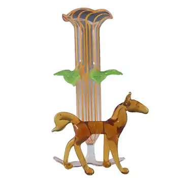 (image for) Vintage Orange & Brown Lampworked Glass Horse Vase