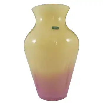 (image for) Caithness British 6.5" Pink + Yellow Glass Vase - Labelled