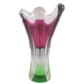 (image for) Chřibská #316/1/24 Czech Pink, White & Green Glass Vase