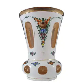 (image for) Crystalex Czech Enamelled Pink & White Overlay / Cut Glass Vase