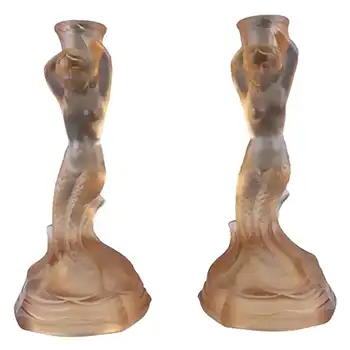 (image for) Walther & Söhne Art Deco Pink Glass 'Nymphen' Candlesticks
