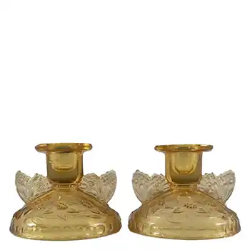 (image for) Sowerby Art Deco 1930's Amber Glass Butterfly Candlesticks