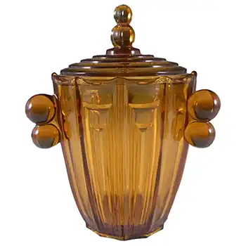 (image for) Stölzle Czech Art Deco 1930's Amber Glass Lidded Jar/Biscuit Barrel