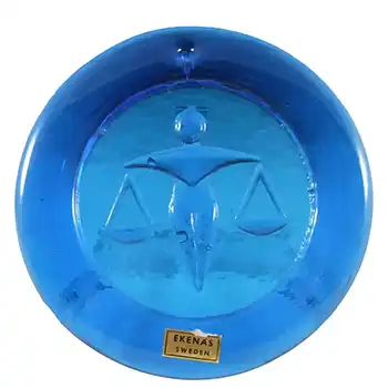 (image for) Ekenas Swedish Blue Glass Zodiac 'Libra' Suncatcher - Label