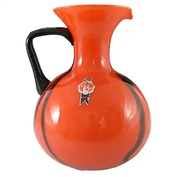 (image for) Vetreria Artigiana Sanminiatello Empoli Italian Red & Black Glass Jug Vase