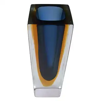 (image for) Murano Faceted Blue & Amber Sommerso Glass Block Vase