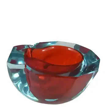 (image for) Murano Faceted Red & Blue Sommerso Glass Block Bowl