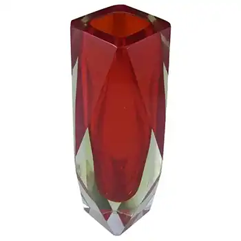 (image for) Murano Faceted Red & Amber Sommerso Glass Block Vase