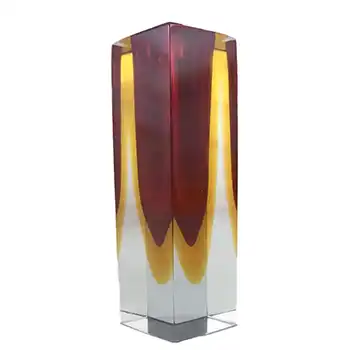 (image for) Murano Faceted Red & Amber Sommerso Glass Block Vase