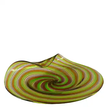 (image for) Murano 1950's Green, Red + Purple Filigree Glass Bowl