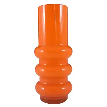 (image for) Ryd Glasbruk Swedish / Scandinavian Orange Glass Hooped 8" Vase