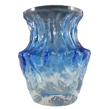 (image for) Ingrid/Ingridglas 1970's Blue Glass Bark Textured Vase