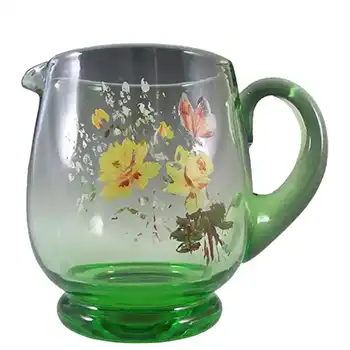 (image for) British? Green Glass Hand Painted / Enamelled Jug