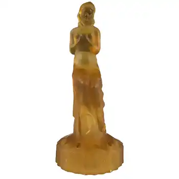 (image for) Ankerglas Bernsdorf Art Deco Amber Glass Seated Nude Lady Figurine